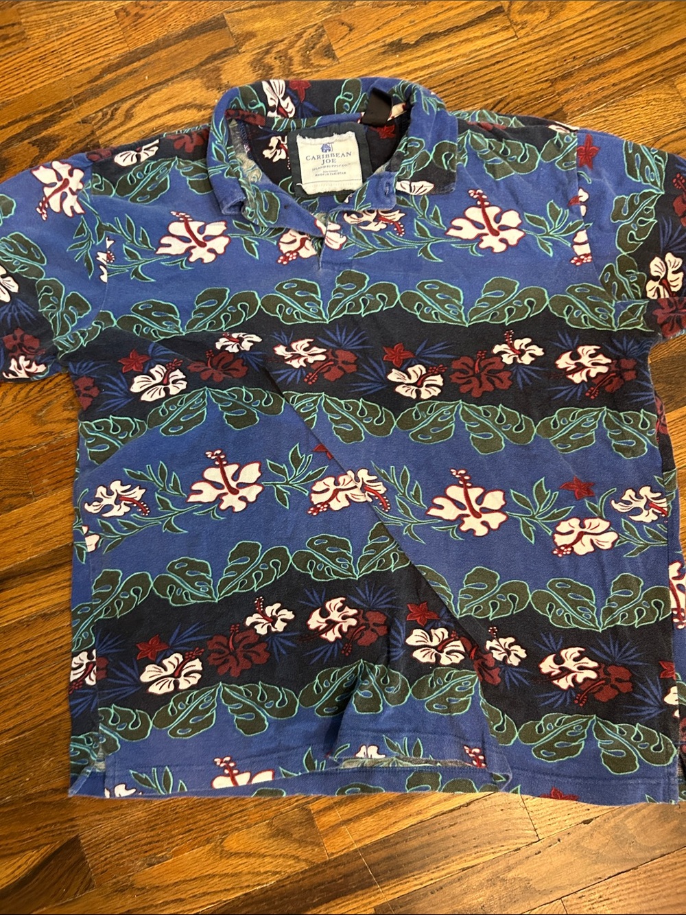 Caribbean Joe Blue Floral Polo Shirt